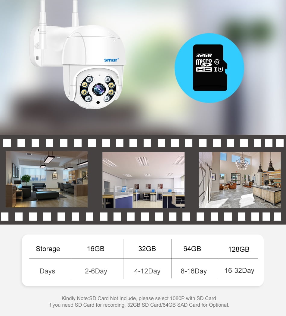 Smar 3MP PTZ WiFi IP Camera Outdoor 4X Digital Zoom 1080P Night Vision